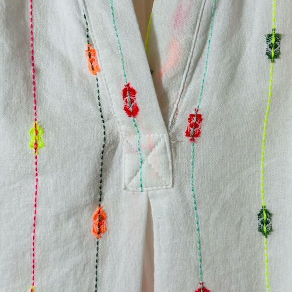 Crown & Ivy 4X lined white & multi boho  notch neck peasant blouse - Picture 3 of 11